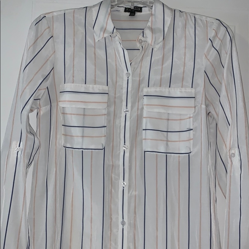 Express Button Down Top, Xs, White, Stripe - image 1